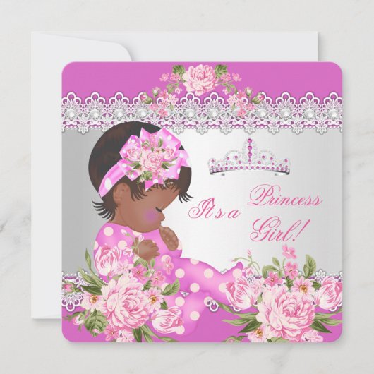 Invitation Fête de naissance Princesse Bébé Fille Rose Perle (Devant)