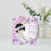 Invitation Fête de naissance Princesse Bébé Fille Rose Violet (Debout devant)