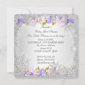 Invitation Fête de naissance Princesse Bébé Fille Rose Violet (Dos)