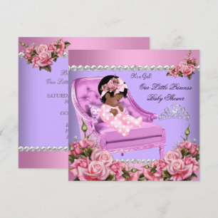 Invitation Fête de Naissance Princesse Bébé Fille Roses Roses