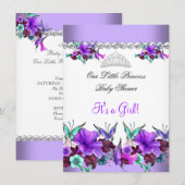 Invitation Fête de naissance Princesse Bébé Fille Violet Bleu (Devant / Derrière)