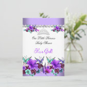 Invitation Fête de naissance Princesse Bébé Fille Violet Bleu (Debout devant)