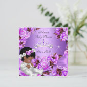 Invitation Fête de naissance Princesse Bébé Fille Violet Rose (Debout devant)