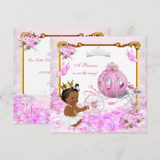 Invitation Fête de naissance Princesse Bébé Rose Carrosse Eth (Devant / Derrière)