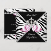 Invitation Fête de naissance Princesse Black Zebra Rose 3 (Devant / Derrière)