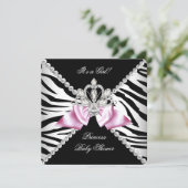 Invitation Fête de naissance Princesse Black Zebra Rose 3 (Debout devant)