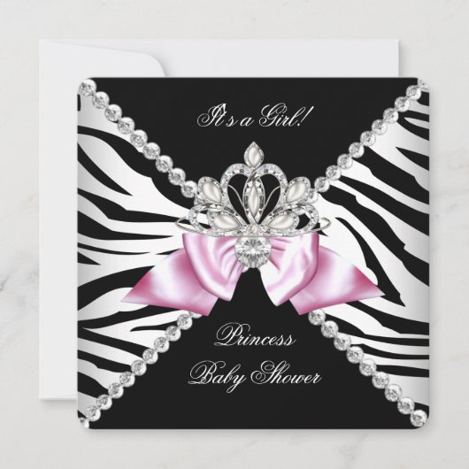 Invitation Fête de naissance Princesse Black Zebra Rose 3 (Devant)