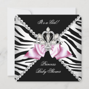 Invitation Fête de naissance Princesse Black Zebra Rose 3