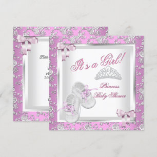 Invitation Fête de naissance Princesse Élégante Fille Rose Ro