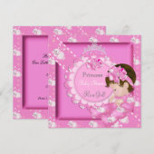 Invitation Fête de naissance Princesse Fille Bébé Rose Lapins (Devant / Derrière)