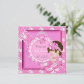 Invitation Fête de naissance Princesse Fille Bébé Rose Lapins (Debout devant)
