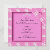 Invitation Fête de naissance Princesse Fille Bébé Rose Lapins (Dos)