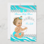 Invitation Fête de naissance Princesse Fille Bébé Turquoise Z (Devant)