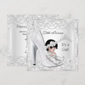 Invitation Fête de naissance Princesse Fille Perle Blanche Ar (Devant / Derrière)