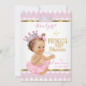 Invitation Fête de naissance Princesse Fille Rose Tutu Or Bru (Devant)