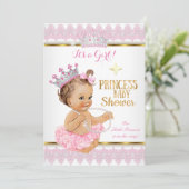Invitation Fête de naissance Princesse Fille Rose Tutu Or Bru (Debout devant)