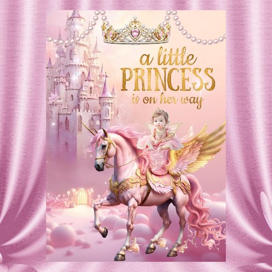 Invitation Fête de naissance Princesse Rose Bébé licorne chev