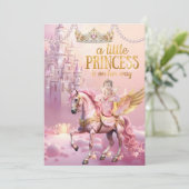 Invitation Fête de naissance Princesse Rose Bébé licorne chev (Debout devant)