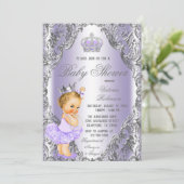 Invitation Fête de naissance Princesse Tutu Argent Lavande (Debout devant)