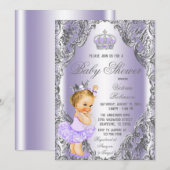 Invitation Fête de naissance Princesse Tutu Argent Lavande (Devant / Derrière)