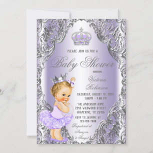 Invitation Fête de naissance Princesse Tutu Argent Lavande