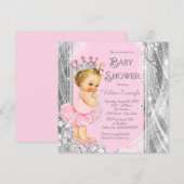 Invitation Fête de naissance Princesse Tutu Rose Argent (Devant / Derrière)
