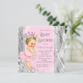 Invitation Fête de naissance Princesse Tutu Rose Argent (Debout devant)
