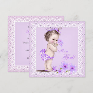 Invitation Fête de naissance rétro fille jolies fleurs lavand
