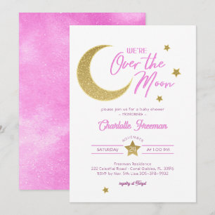 Invitation Fête de Naissance Rose et Or pour Bébé Fille "Au-d