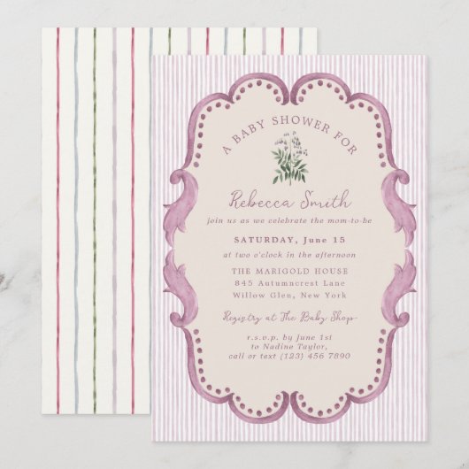 Invitation Fête de Naissance Rose Fille Grandmillennial Chic (Devant / Derrière)