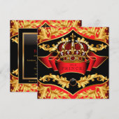 Invitation Fête de naissance royale rouge et or (Devant / Derrière)