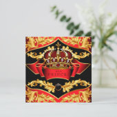 Invitation Fête de naissance royale rouge et or (Debout devant)