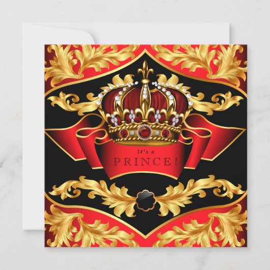 Invitation Fête de naissance royale rouge et or (Devant)