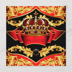 Invitation Fête de naissance royale rouge et or