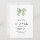 Invitation Fête de Naissance Ruban Gingham Sage Coquette (Devant)
