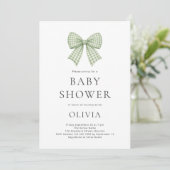 Invitation Fête de Naissance Ruban Gingham Sage Coquette (Debout devant)