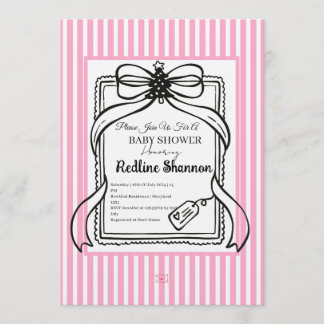 Invitation Fête de Naissance Ruban Rayé Rose Lavande