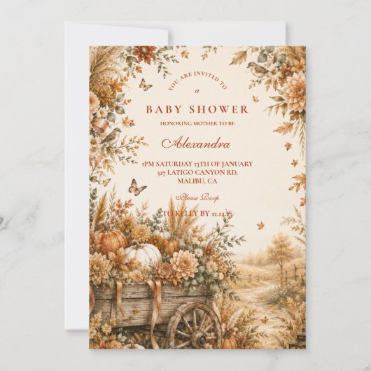Invitation Fête de Naissance Rustique Boho Citrouille (Devant)
