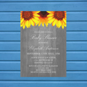 Invitation Fête de Naissance Rustique Bois Tournesol
