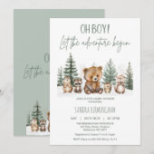 Invitation Fête de naissance Rustique Bois Vert Aventure Comm (Devant / Derrière)
