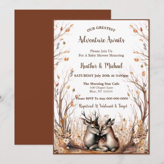 Invitation Fête de naissance Rustique Cerf de la Forêt (Devant / Derrière)