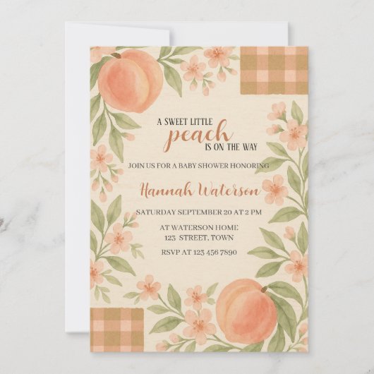 Invitation Fête de Naissance Rustique Douce Petite Pêche (Devant)