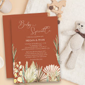 Invitation Fête de naissance rustique terracotta Boho feuilla