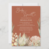 Invitation Fête de naissance rustique terracotta Boho feuilla (Devant)