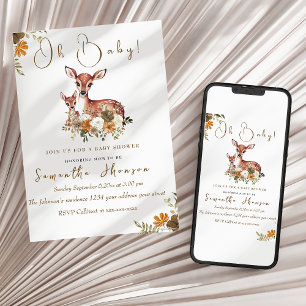 Invitation Fête de naissance Rustique Woodland Deer