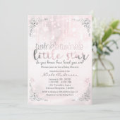 Invitation Fête de Naissance Scintillant Petite Étoile Rose e (Debout devant)