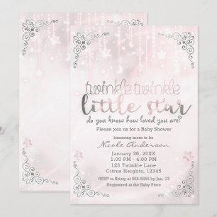 Invitation Fête de Naissance Scintillant Petite Étoile Rose e