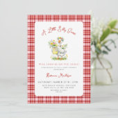 Invitation Fête de Naissance "Silly Goose Flower Red Gingham (Debout devant)