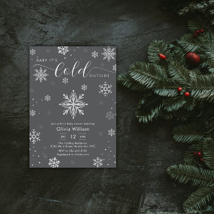 Invitation Fête de naissance Silver Dark Grey Flocon de neige