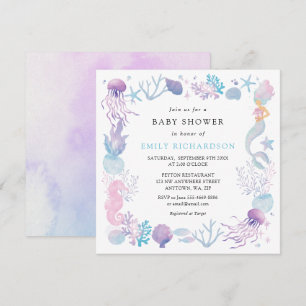 Invitation Fête de Naissance Sirène Aquarelle Sous La Mer